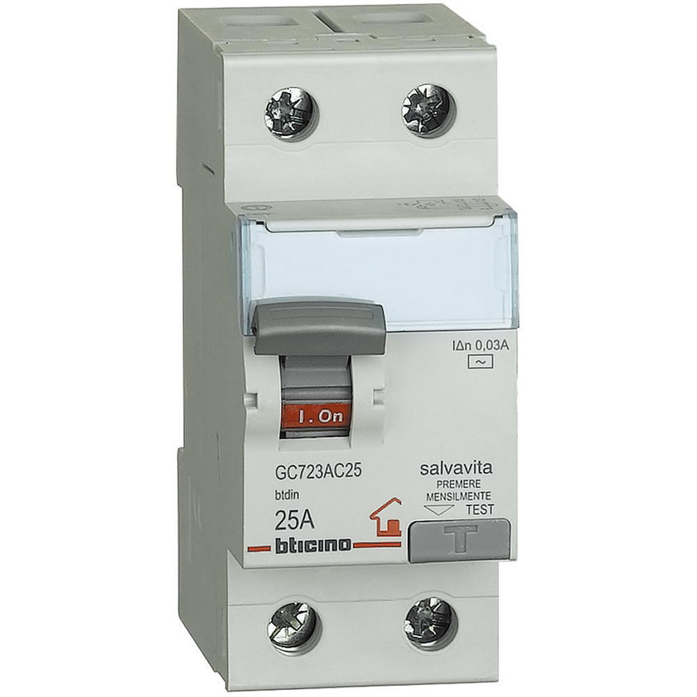 Interruttore magnetotermico differenziale puro F 2P 25A 30MA - BTI GC723F25  - Elmax - Materiale elettrico online