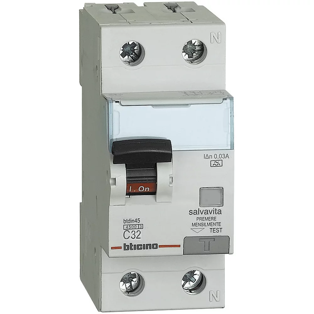 Interruttore Magnetotermico Differenziale Trifase 30mA - 3P+N 32A 380V, 6KA, Per Quadri Elettrici (4 Moduli DIN)