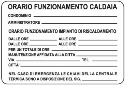 Cartello orario funzionamento caldaia - OCM 6CR1352