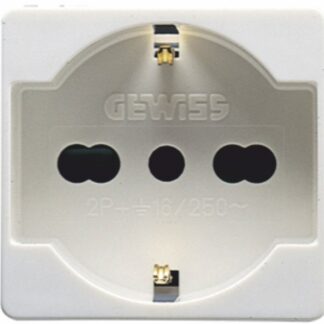 Presa di corrente Schuko bipasso Gewiss System 2P+T 16 A P40 standard italiano - tedesco colore bianco 2 moduli - GEW GW20246