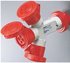 Mmoltiplicatore mobile 3 uscite ip67-spina 16a-3 prese 3p+t 400v 50/60hz-rosso-6h - GEW GW64027