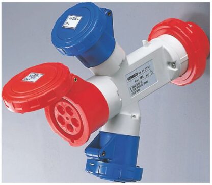 Moltiplicatore adattatore mobile ip67-spina 3p+n+t 16a 400v ac 50/60hz-2 prese 2p+t 16a 230v ac+1 presa 3p+n+t 16a 400v ac - GEW GW64059