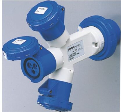 Moltiplicatore adattatore di corrente ip67 - spina 3p+n+t 32a 400v ac 50/60hz - 1 2p+t 16a 230v ac + 1 3p+t 16a 400v ac + 1 3p+n+t 16a 400v ac - GEW GW64063