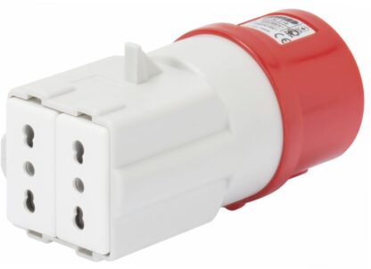 Adattatore da industriale a civile ip44 - spina 3p+n+t 16a 400v ac 50/60hz - 2 prese 2p+t 16a bivalenti (p17/11) - GEW GW64216