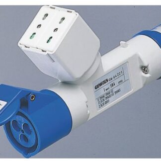 Derivatore adattatore mobile ip44 - 1 uscita derivata - cablato-spina 2p+t 16a 230v ac 50/60hz-2 prese 2p+t 16a p17/11 + 1 presa 2p+t 16a 230v ac - GEW GW64221