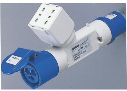 Derivatore adattatore mobile ip44 - 1 uscita derivata - cablato-spina 2p+t 16a 230v ac 50/60hz-2 prese 2p+t 16a p17/11 + 1 presa 2p+t 16a 230v ac - GEW GW64221
