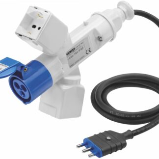 Derivatore adattatore mobile ip44 - 2 uscite derivate -con cavo e spina cablati-spina 2p+t 16a s17-2 prese p17/11 + 1 presa p30-p17 + 1 presa 2p+t 16a - GEW GW64263