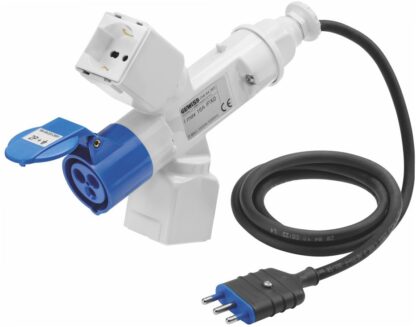 Derivatore adattatore mobile ip44 - 2 uscite derivate -con cavo e spina cablati-spina 2p+t 16a s17-2 prese p17/11 + 1 presa p30-p17 + 1 presa 2p+t 16a - GEW GW64263