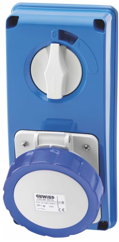 Presa fissa verticale interbloccata 3P+N+T 16A 200-250V - 50/60HZ 9H - IP67 - GEW GW66306N