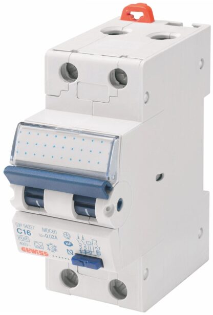 Interruttore magnetotermico differenziale compatto- MDC 45 - 1P+N CURVA C 6A TIPO A IDN=0,03A - 2 MODULI - GEW GW94205